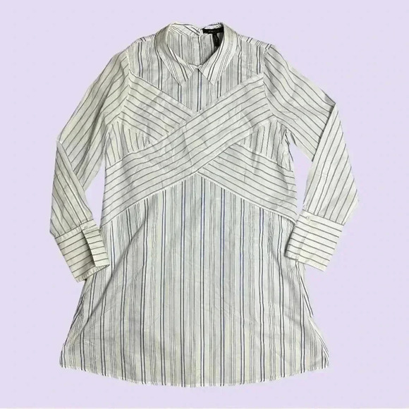 BCBGMAXAZRIA Blue and White Striped Shirt Dress Size Small - Picture 1 of 7